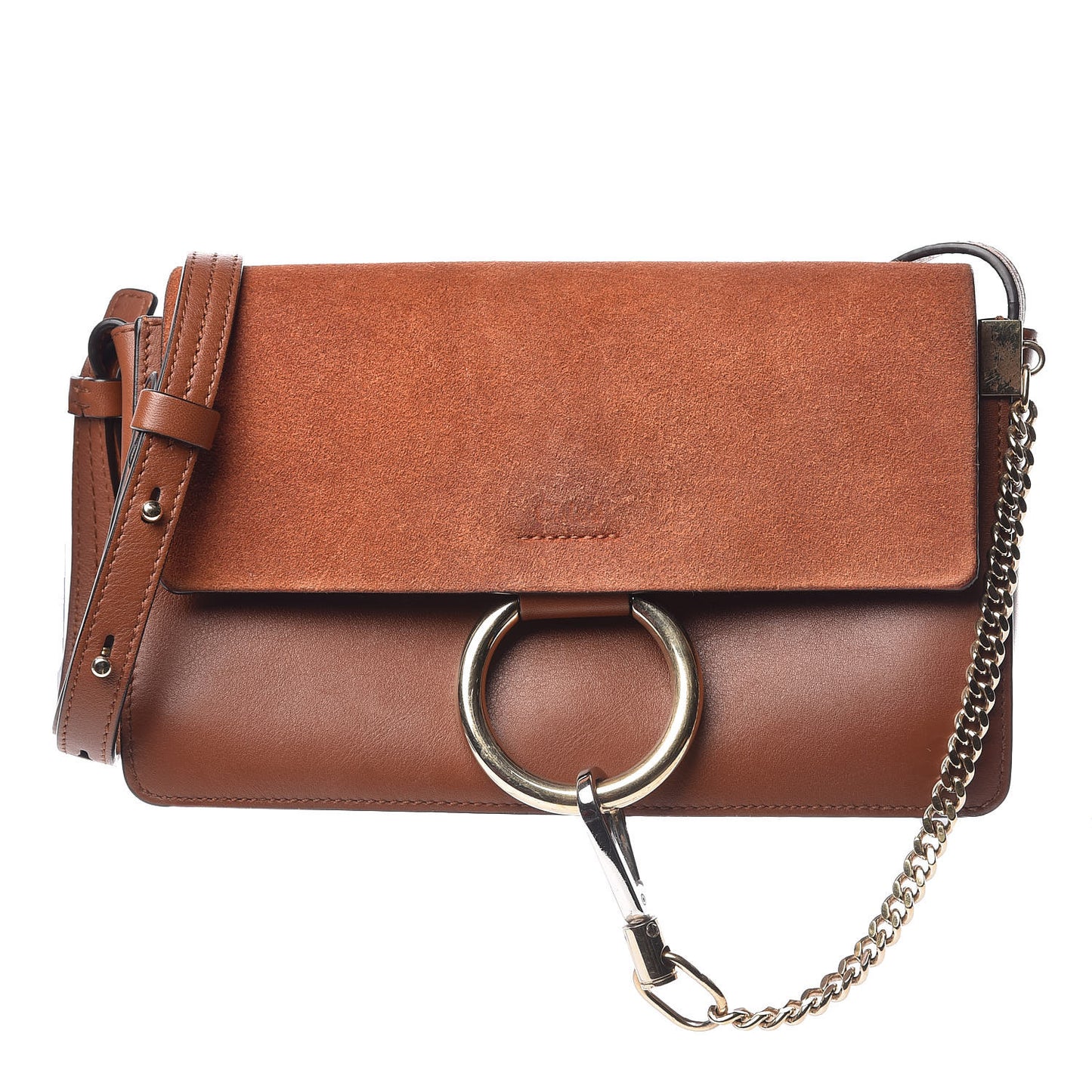 Suede Calfskin Small Faye Shoulder Bag Tobacco