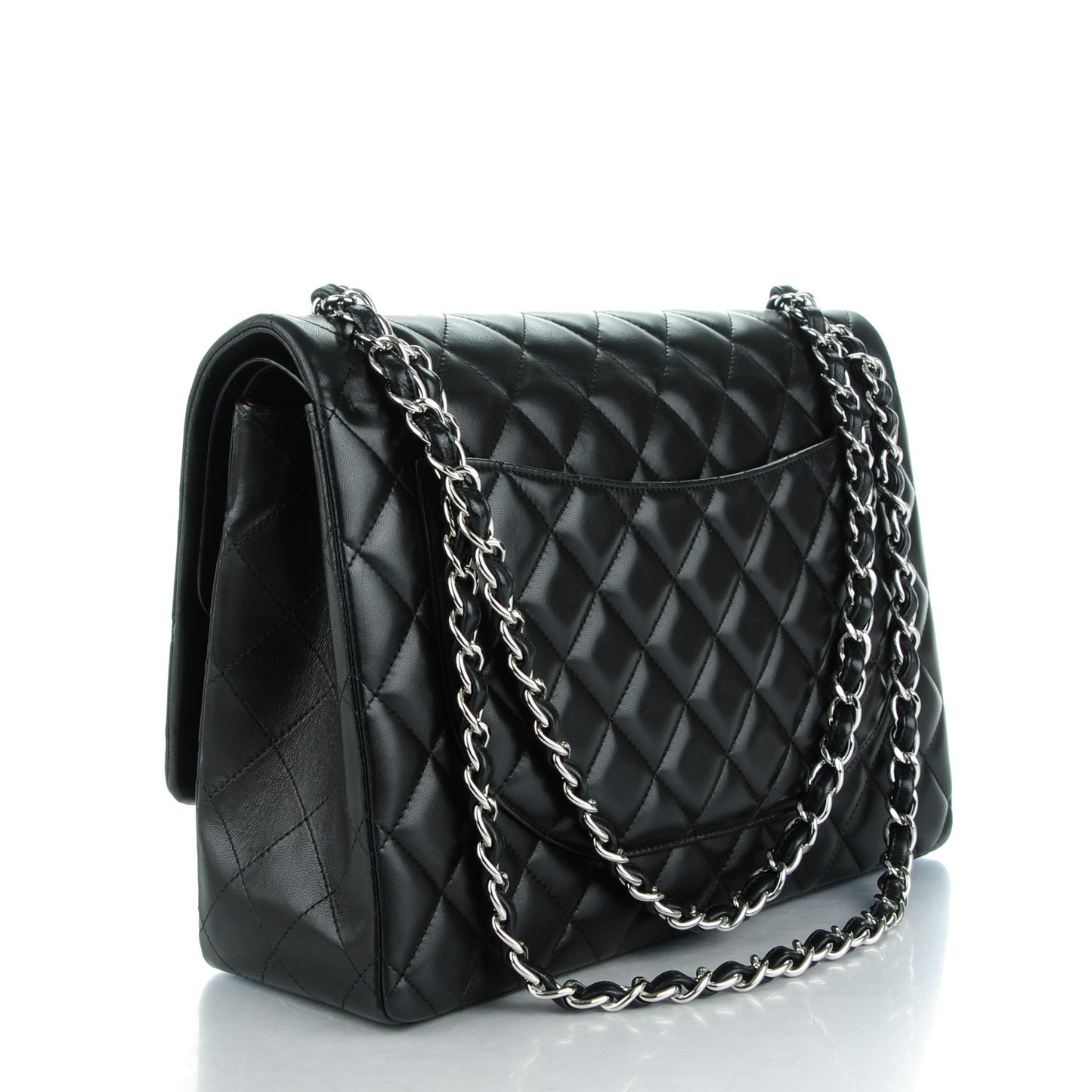 Lambskin Quilted Maxi Double Flap Black