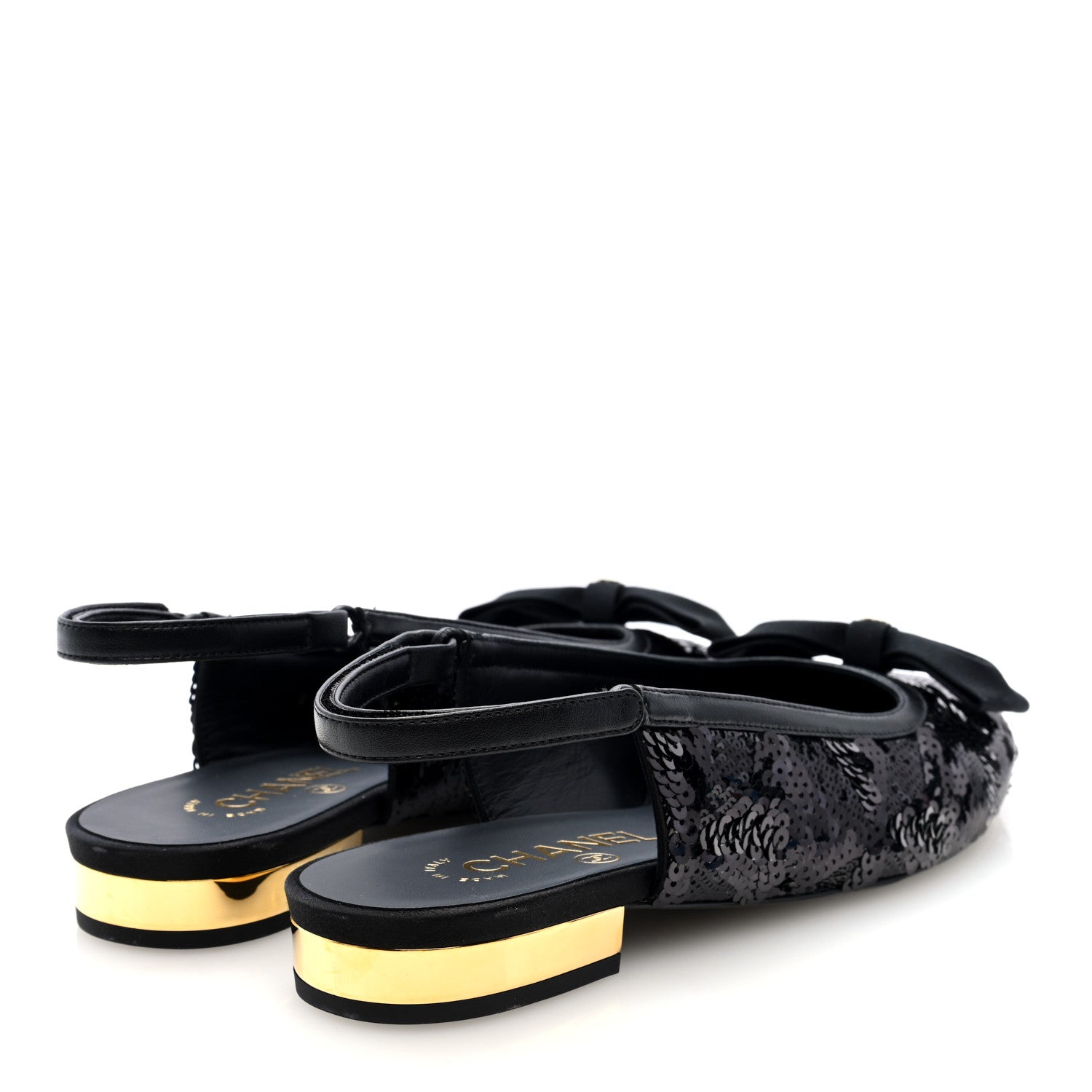 Chanel Sequin Lambskin Bow CC Slingbacks 38.5 Black 4 of 6