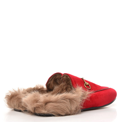 Gucci Velvet Fur Womens Princetown Slippers 39 Hibiscus Red 4 of 8