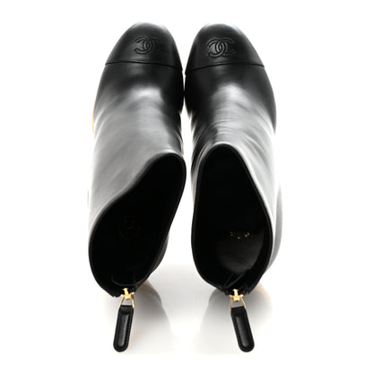 Chanel Lambskin Cap Toe Wedge Ankle Boots 38 Black 2 of 10