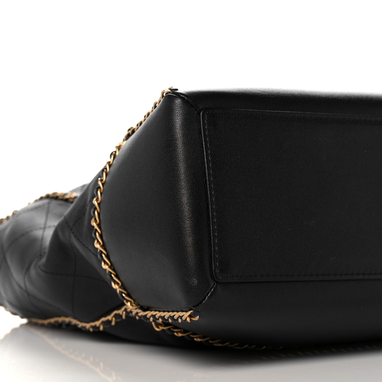 Calfskin Quilted Chain Lines Shopping Tote Black