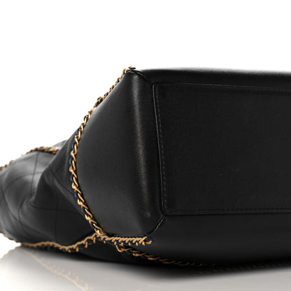 Chanel Calfskin Quilted Chain Lines Shopping Tote Black 9 of 10