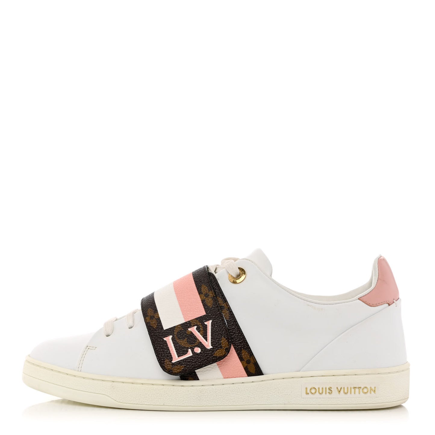 Calfskin Monogram Striped Frontrow Sneakers 38.5 White