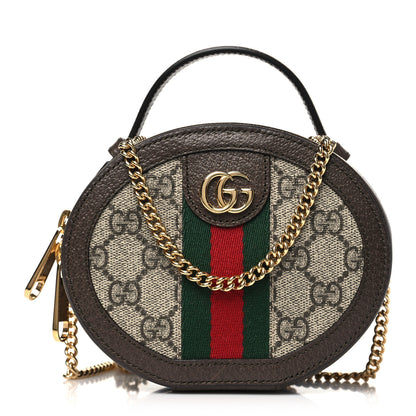 Gucci GG Supreme Monogram Top Handle Web Mini Ophidia Round Shoulder Bag Brown 1 of 11