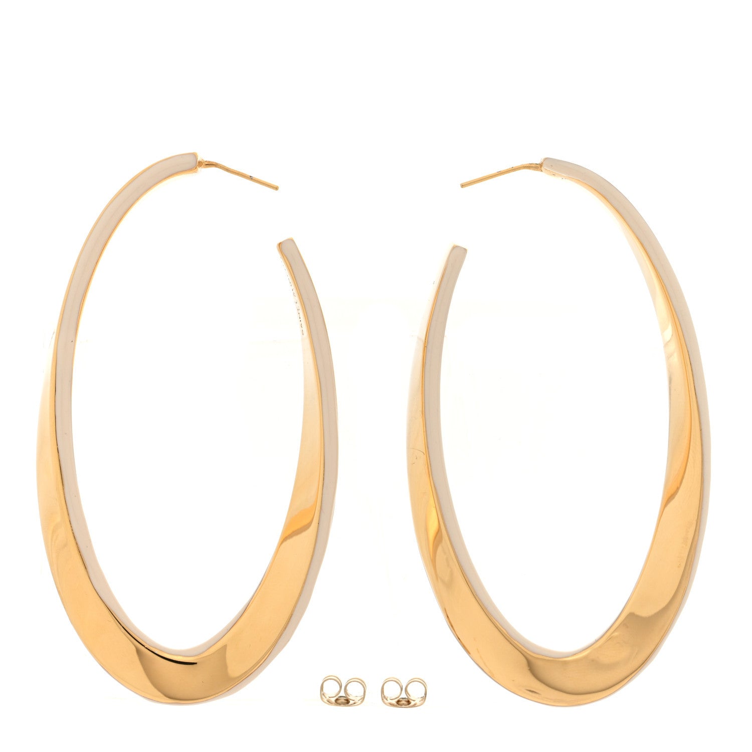 Saint Laurent Metal Enamel Large Oval Hoop Earrings White Gold 3 of 4