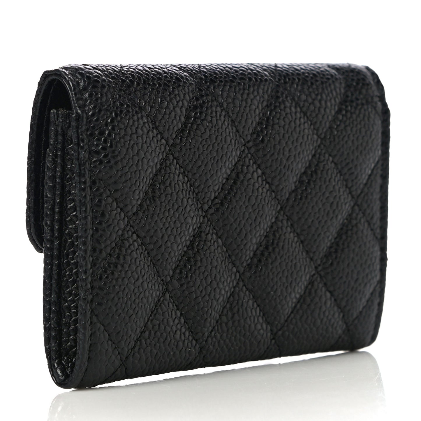 Caviar Quilted Flap Card Holder Black