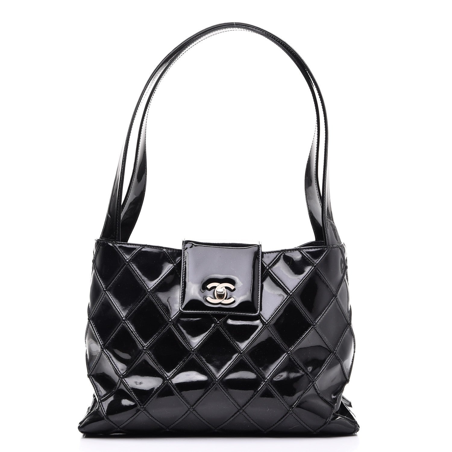 Chanel Patent Diamond Stitched Shoulder Bag Black 1 of 11