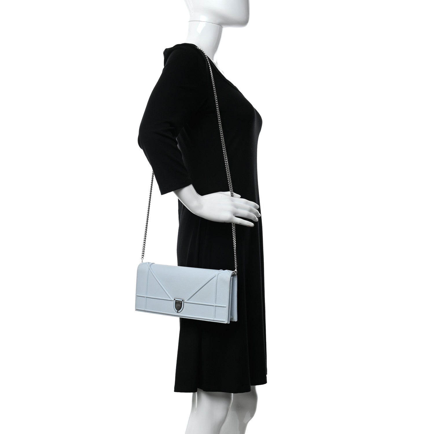 Christian Dior Calfskin Large Diorama Croisiere Chain Wallet Light Blue 2 of 16