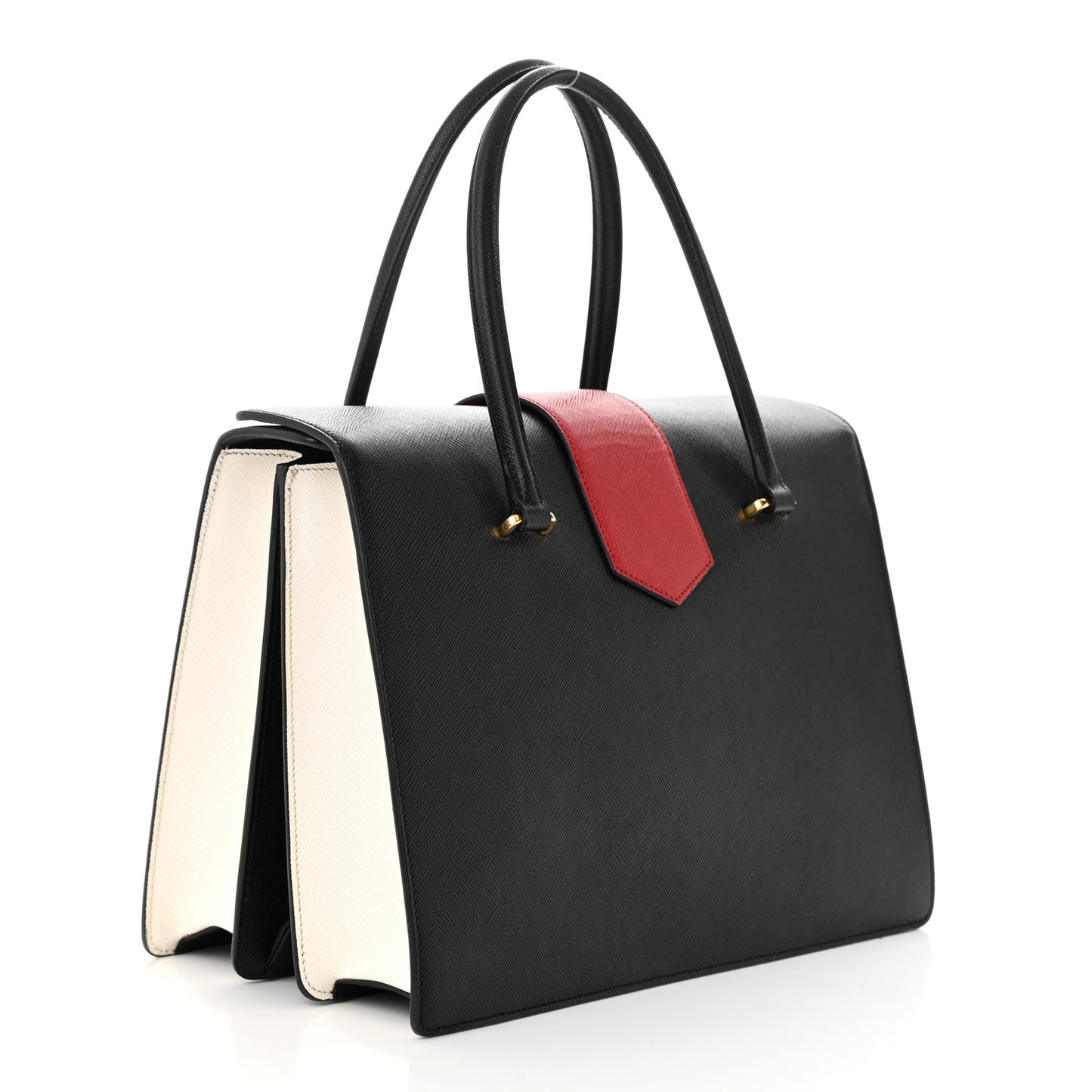 Saffiano Tri-Color Turn Lock Satchel Black Bianco Rosso