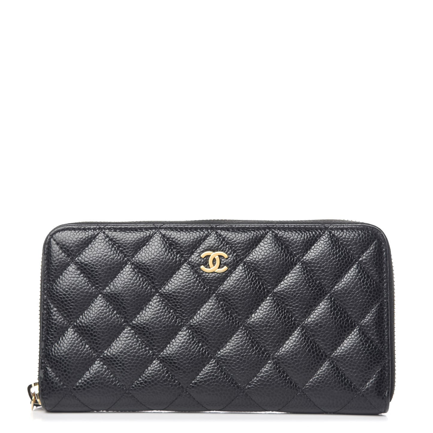 Caviar Quilted Large Gusset Zip Around Wallet Black