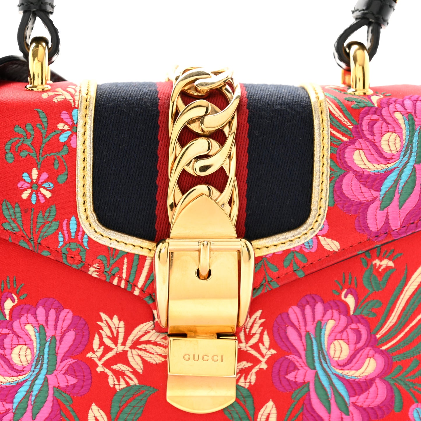 Jacquard Floral Mini Sylvie Top Handle Bag Red Multicolor Black