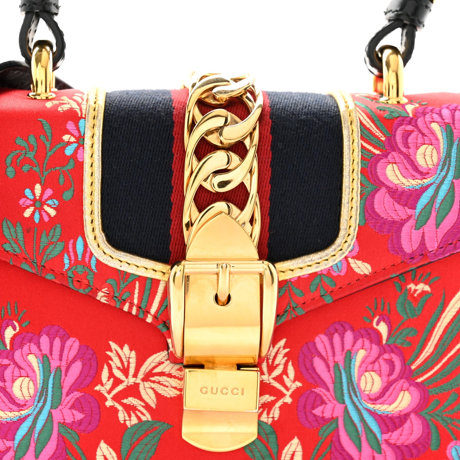 Gucci Jacquard Floral Mini Sylvie Top Handle Bag Red Multicolor Black 8 of 12