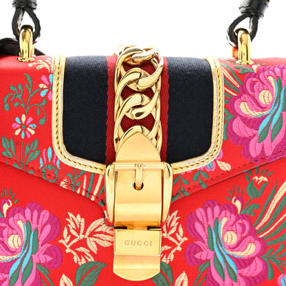 Gucci Jacquard Floral Mini Sylvie Top Handle Bag Red Multicolor Black 8 of 12