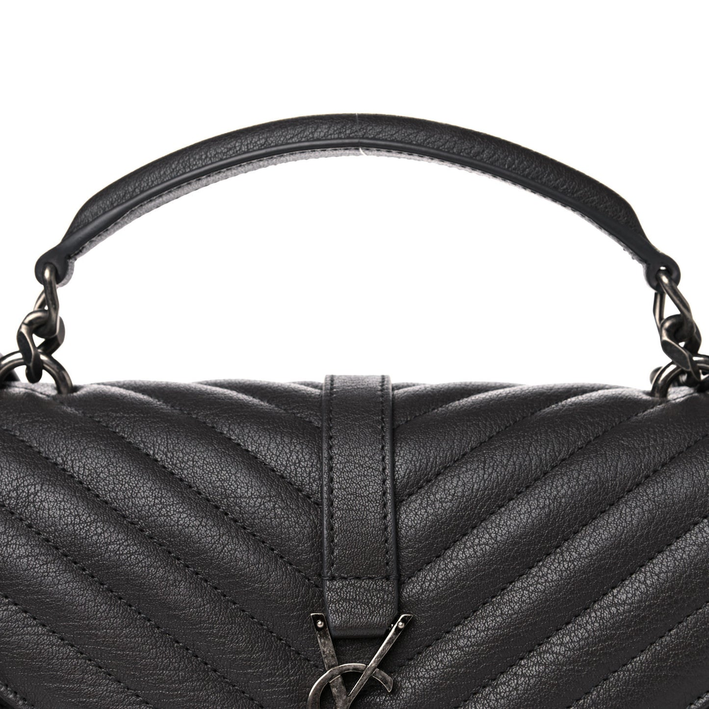 Sheepskin Matelasse Chevron Monogram Medium College Bag Asphalt