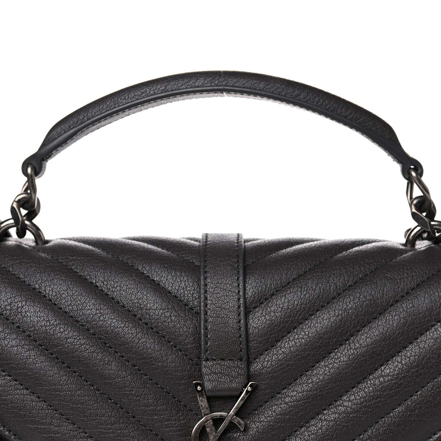 Saint Laurent Sheepskin Matelasse Chevron Monogram Medium College Bag Asphalt 11 of 14