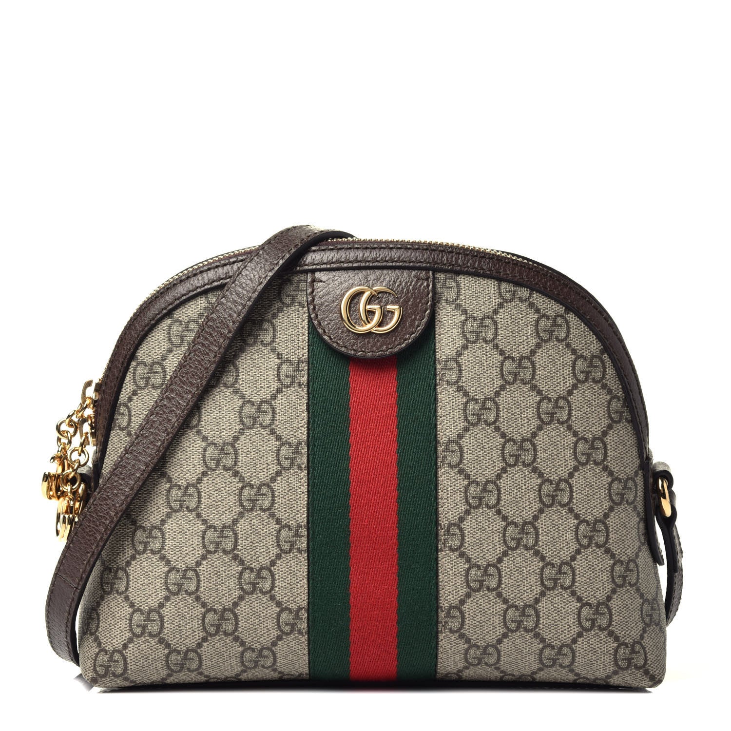 Gucci GG Supreme Monogram Textured Dollar Calfskin Web Small Ophidia Dome Shoulder Bag Beige Ebony New Acero 1 of 9