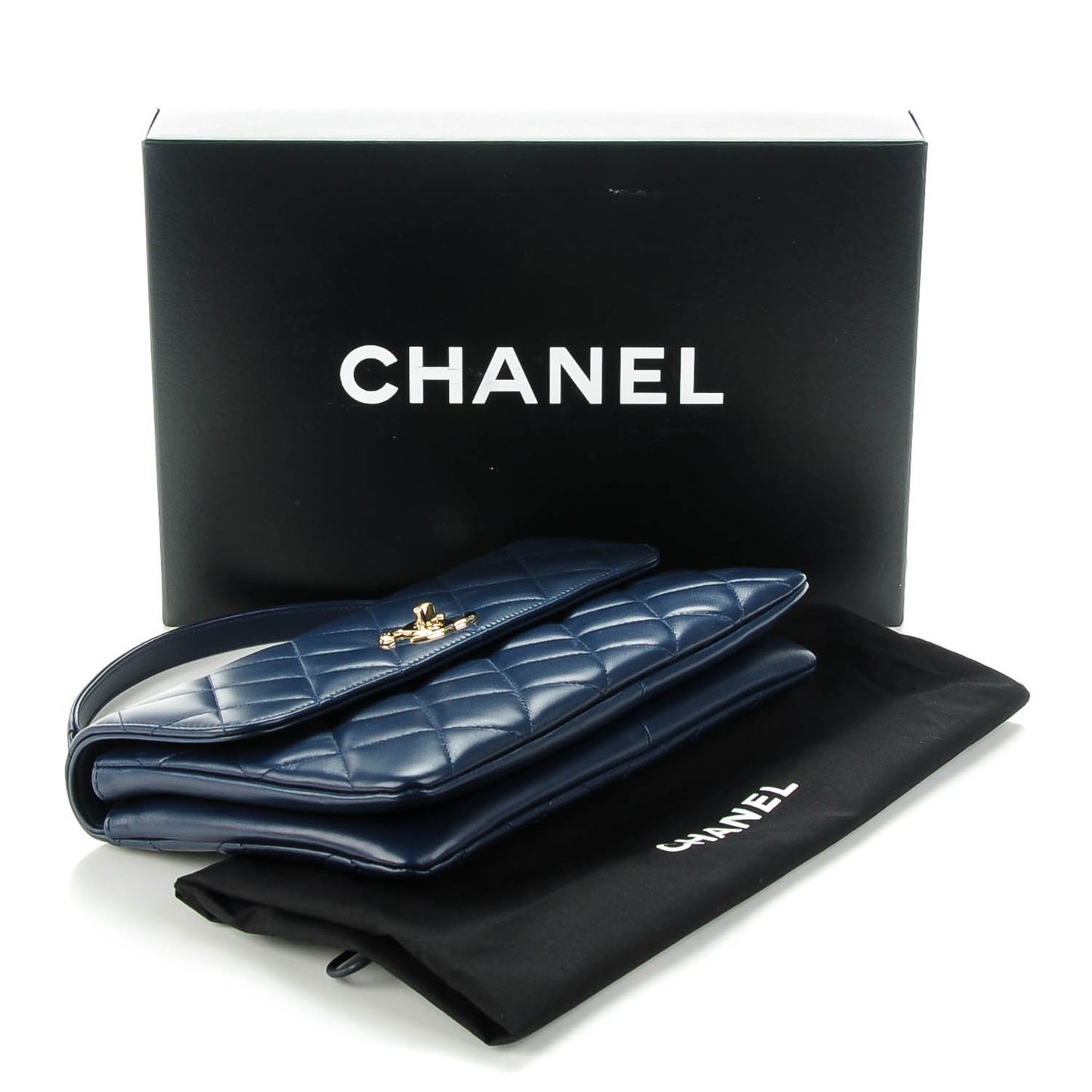 Lambskin Quilted Medium Trendy CC Flap Navy Blue