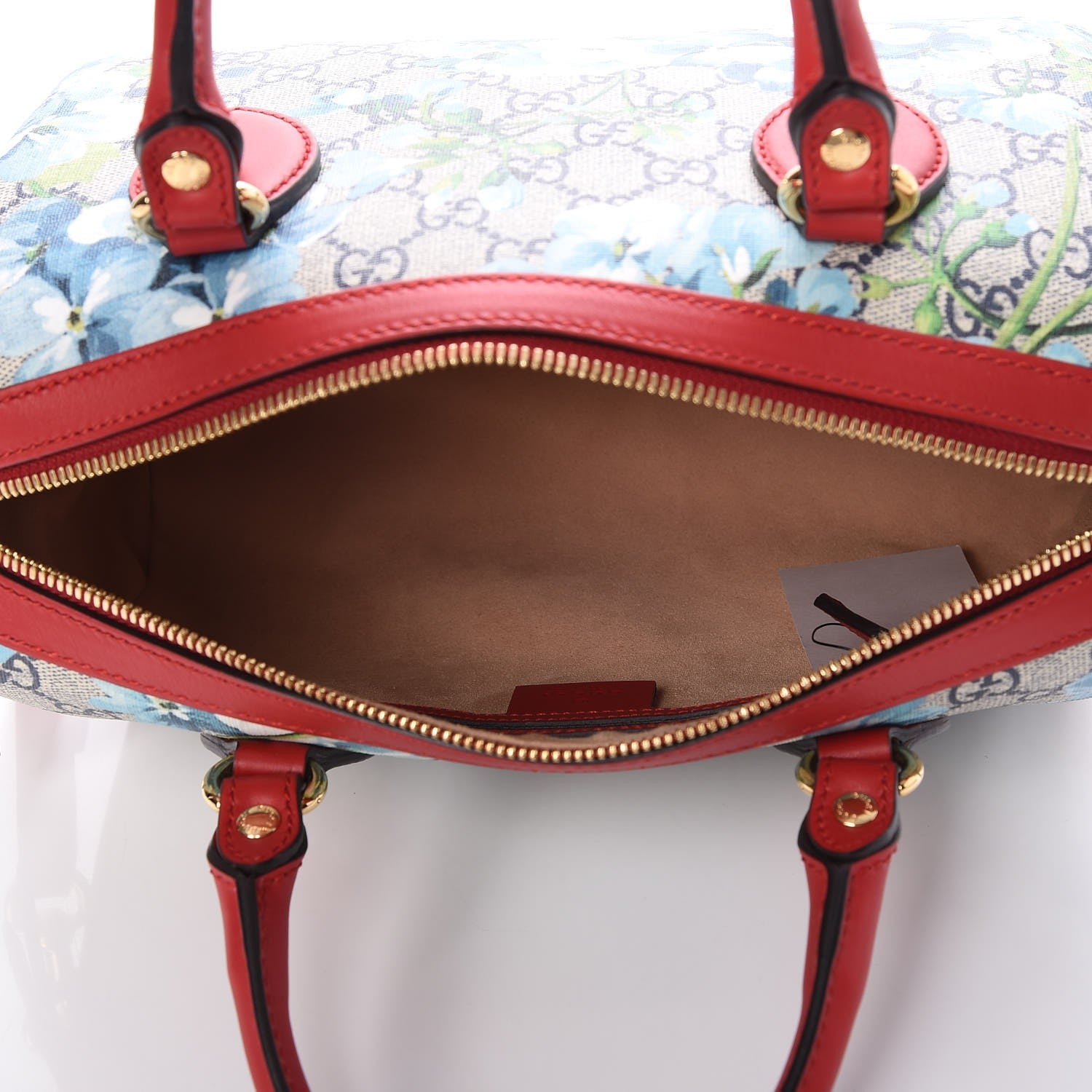 Gucci GG Supreme Monogram Blooms Small Boston Beige Blue Navy Hibiscus Red 5 of 7