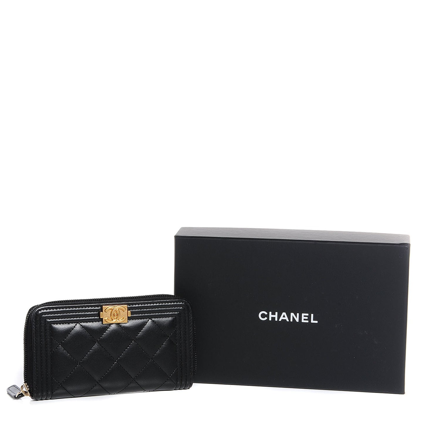 Lambskin Quilted Small Boy Zip Around Wallet Black