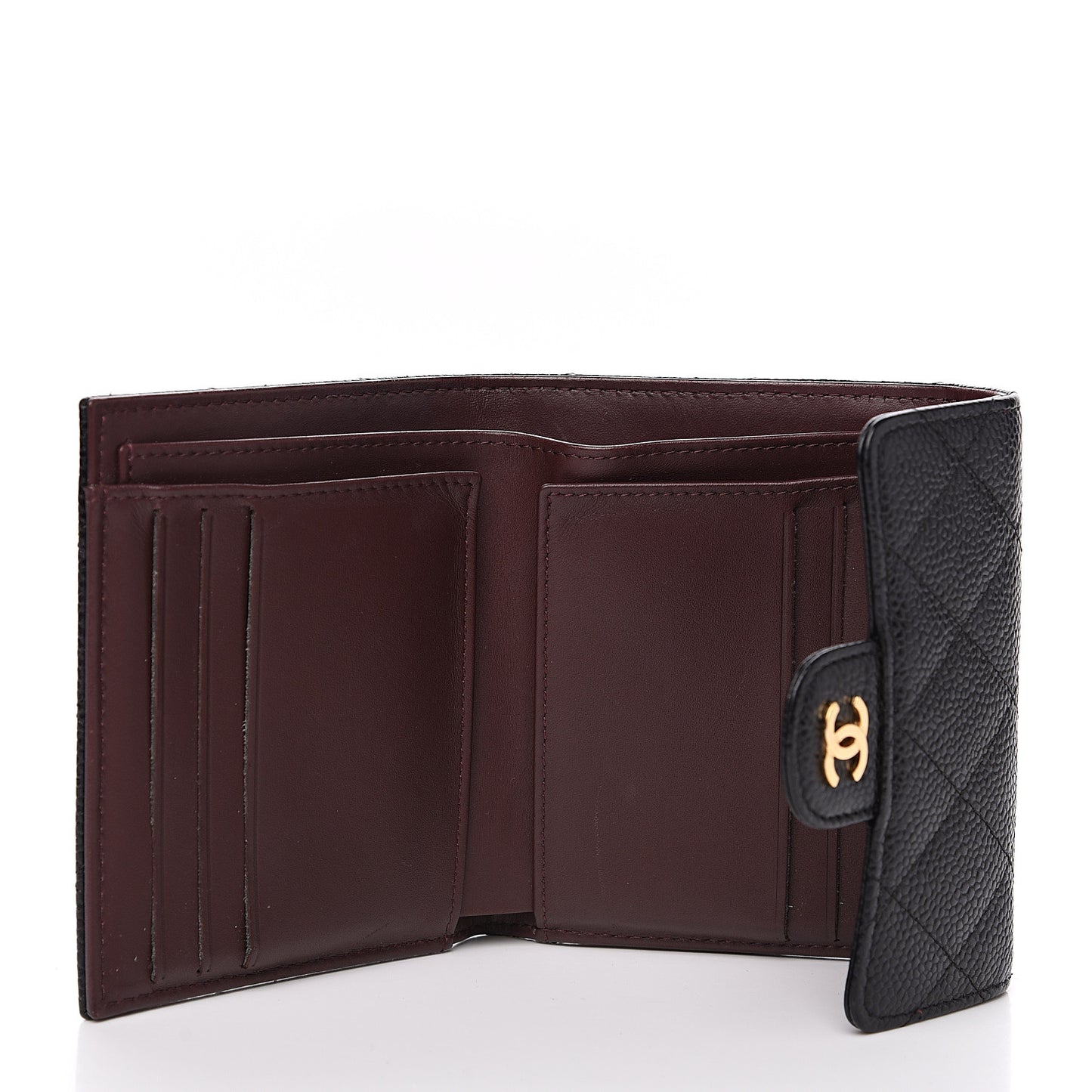 Caviar Quilted Compact Flap Wallet Black