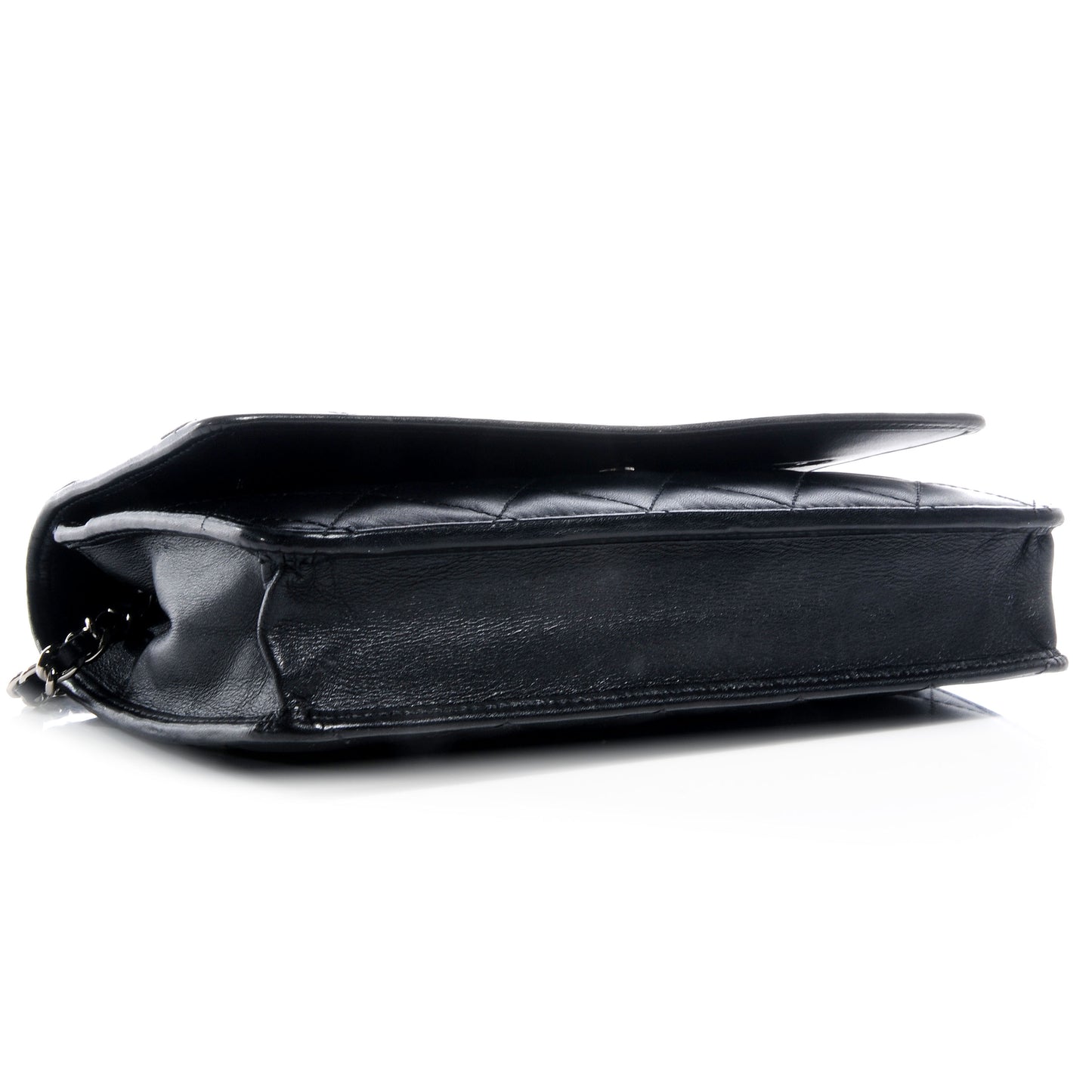 Leather Quilted Cambon Wallet on Chain WOC Black Silver