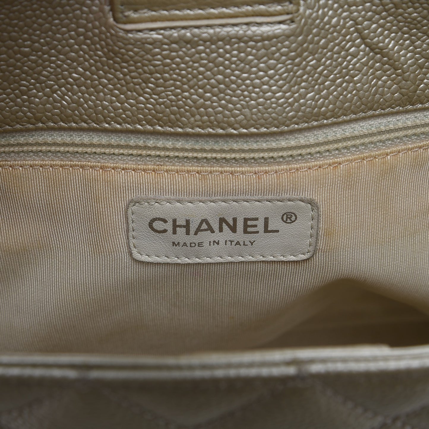 Caviar Quilted Petit Shopping Tote PST Pearl