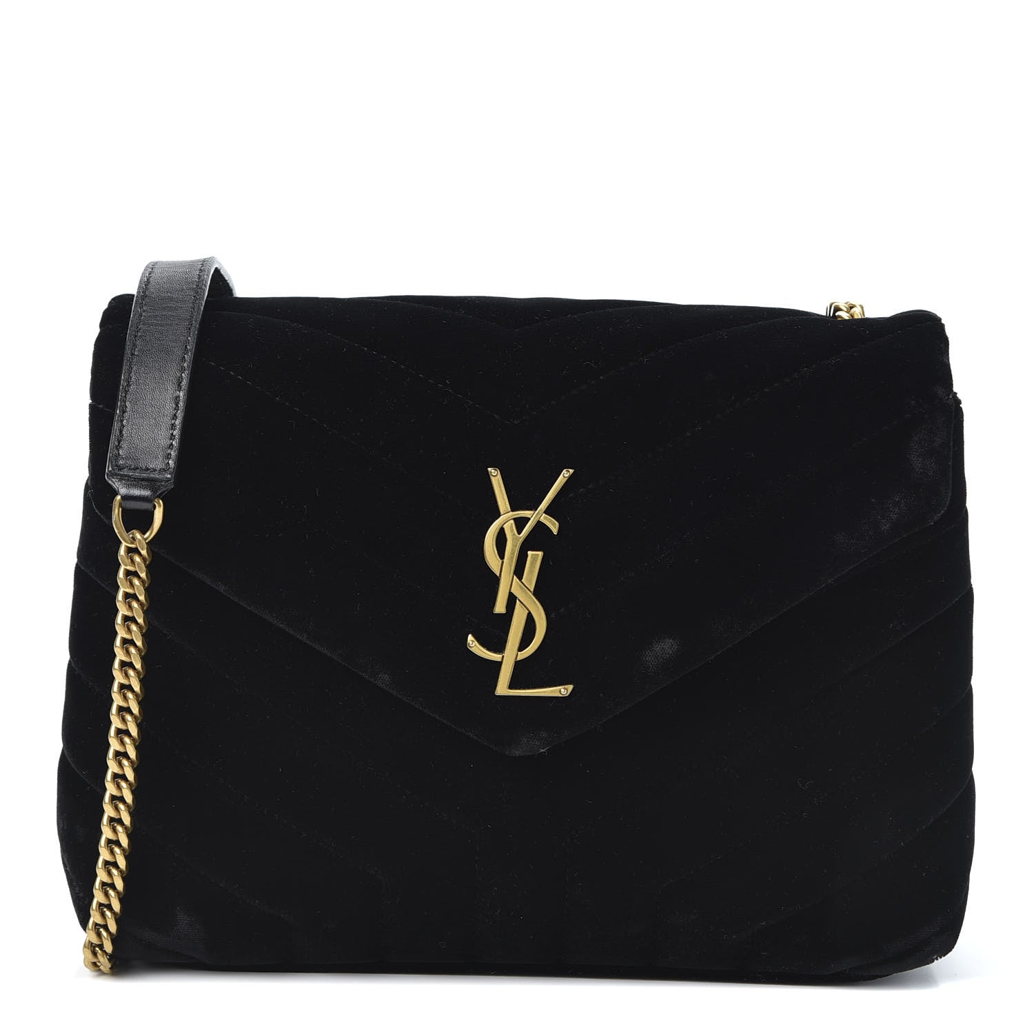 Saint Laurent Velvet Y Quilted Monogram Small Loulou Chain Satchel Black 1 of 12