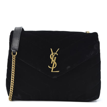 Saint Laurent Velvet Y Quilted Monogram Small Loulou Chain Satchel Black 1 of 12