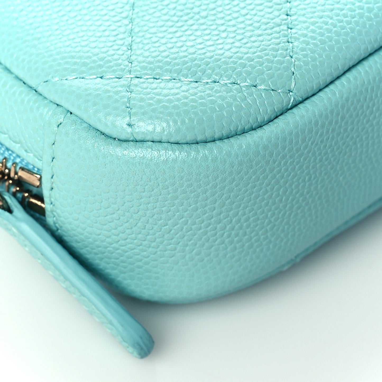 Caviar Quilted Small Curvy Pouch Cosmetic Case Light Blue
