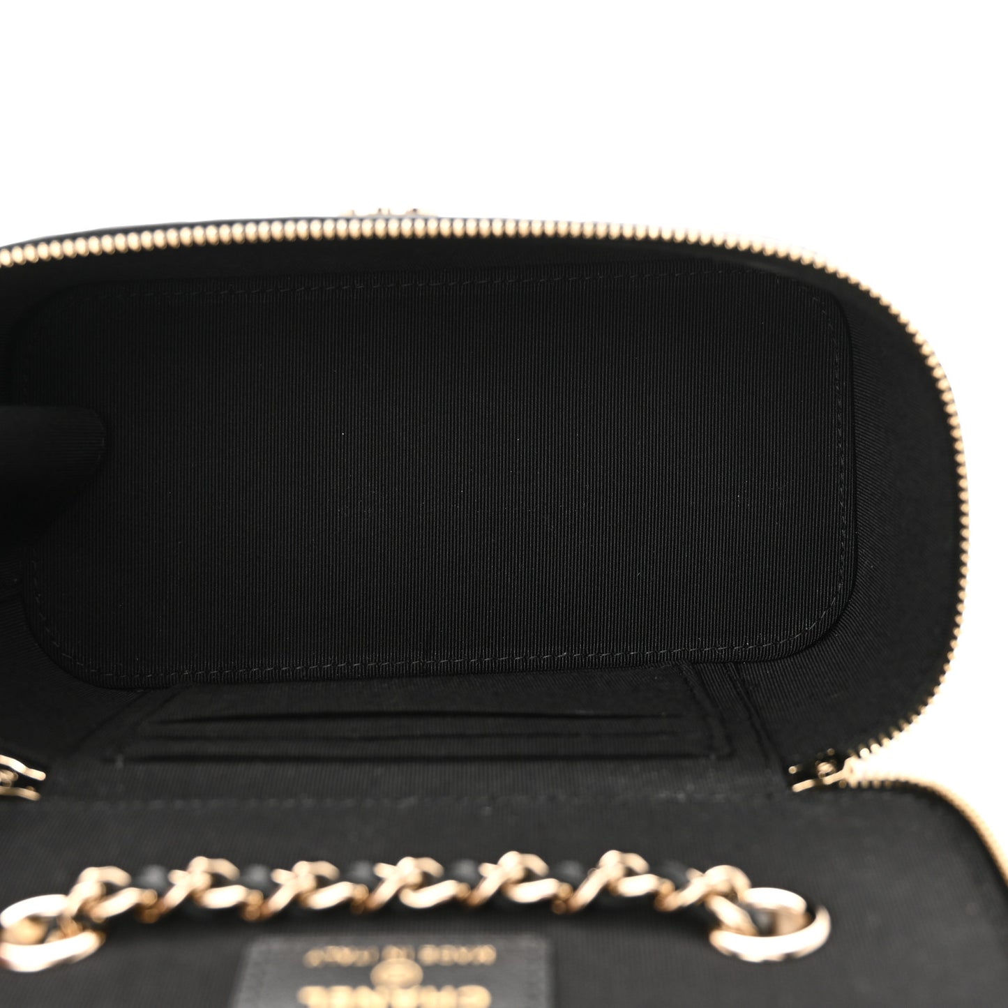 Lambskin Camellia Embossed Small Vanity Case With Chain Black