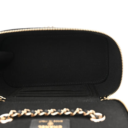 Chanel Lambskin Camellia Embossed Small Vanity Case With Chain Black 5 of 10