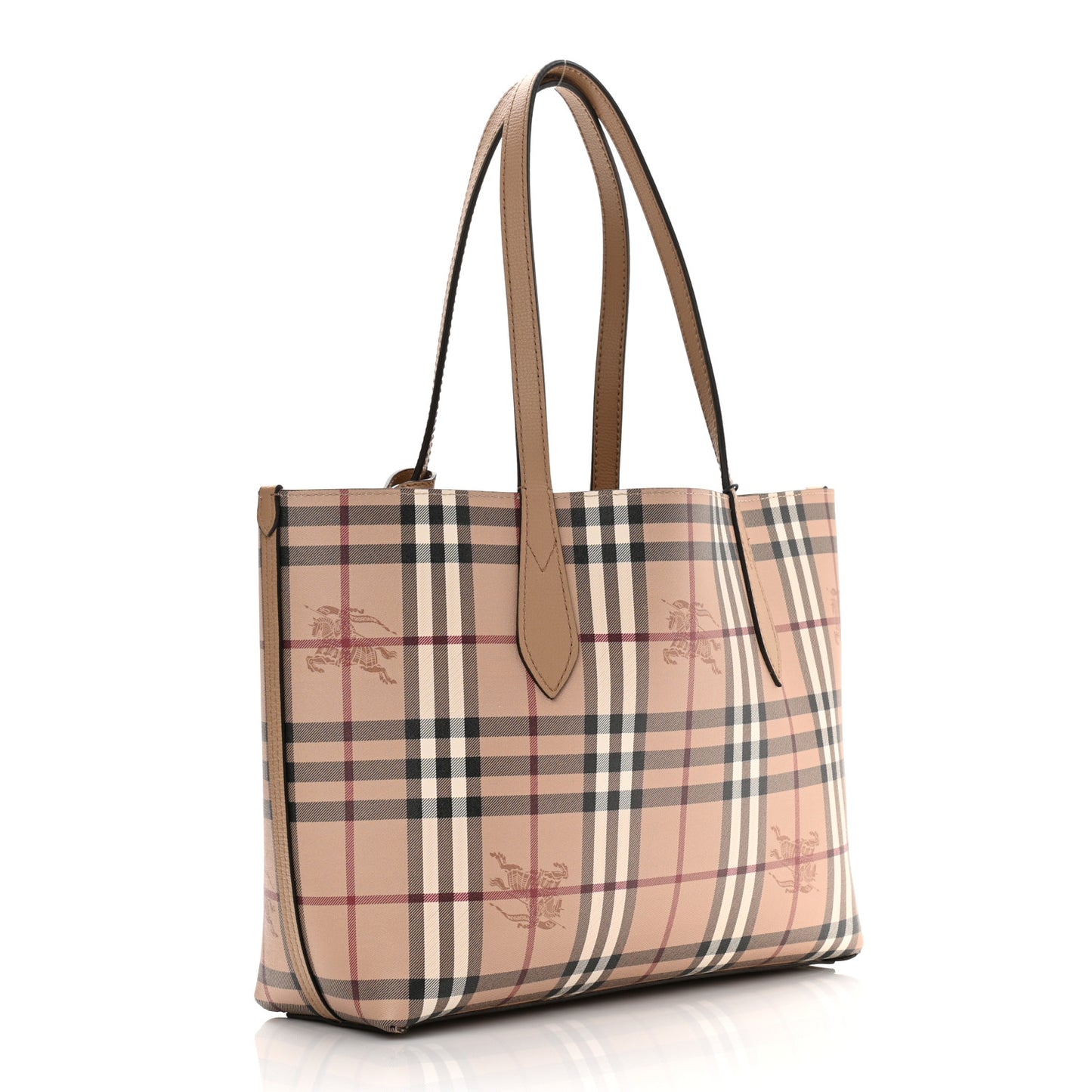 Grainy Calfskin Haymarket Check Small Reversible Tote Mid Camel