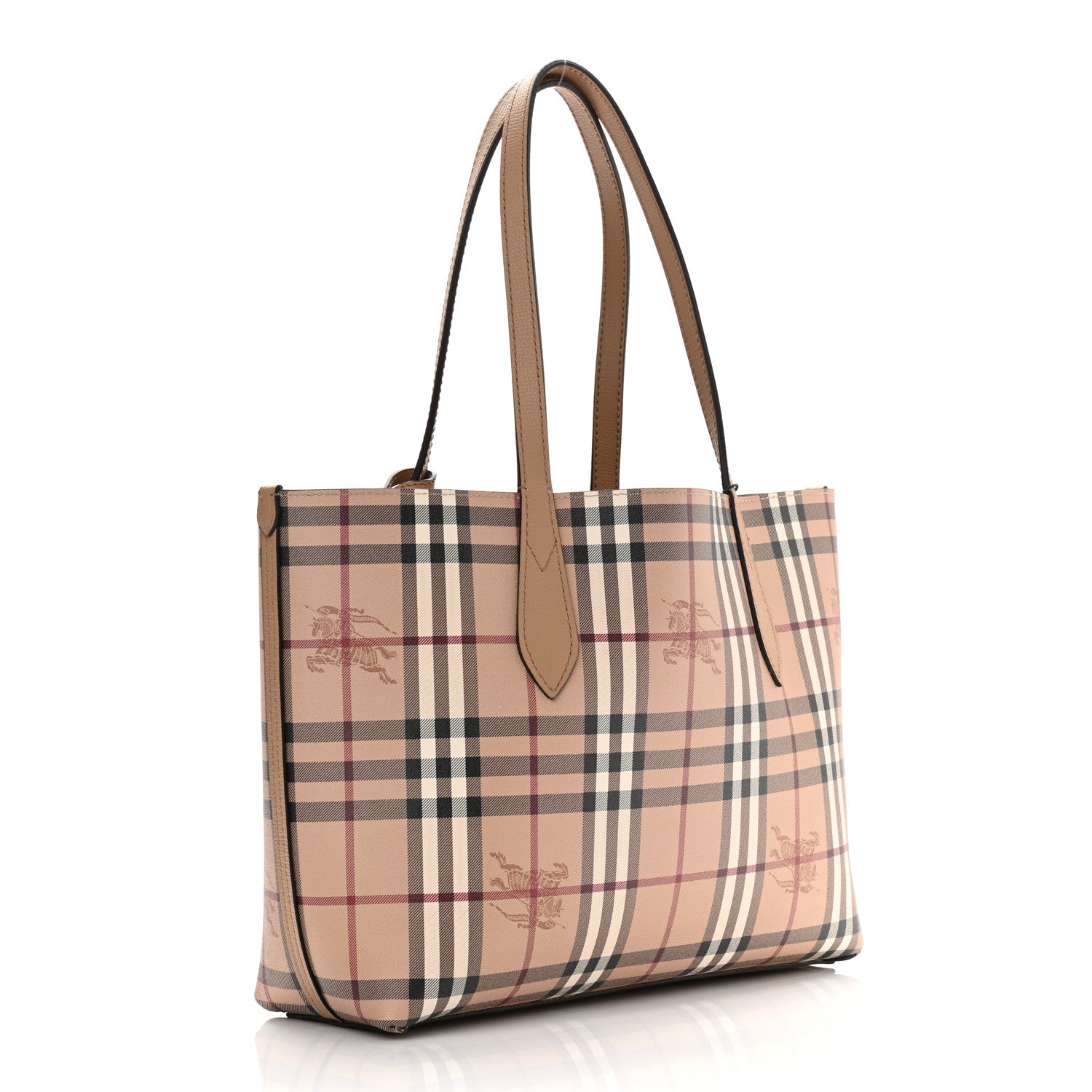 Burberry Grainy Calfskin Haymarket Check Small Reversible Tote Mid Camel 5 of 17