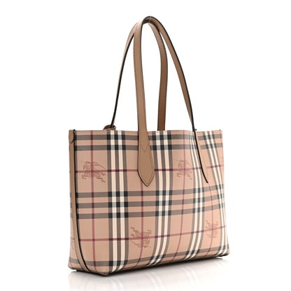 Burberry Grainy Calfskin Haymarket Check Small Reversible Tote Mid Camel 5 of 17