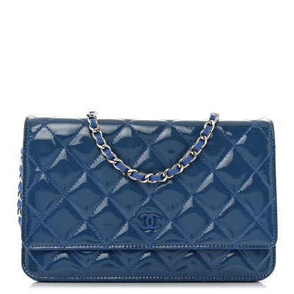 Chanel Patent Quilted Wallet On Chain WOC Dark Blue 1 of 15