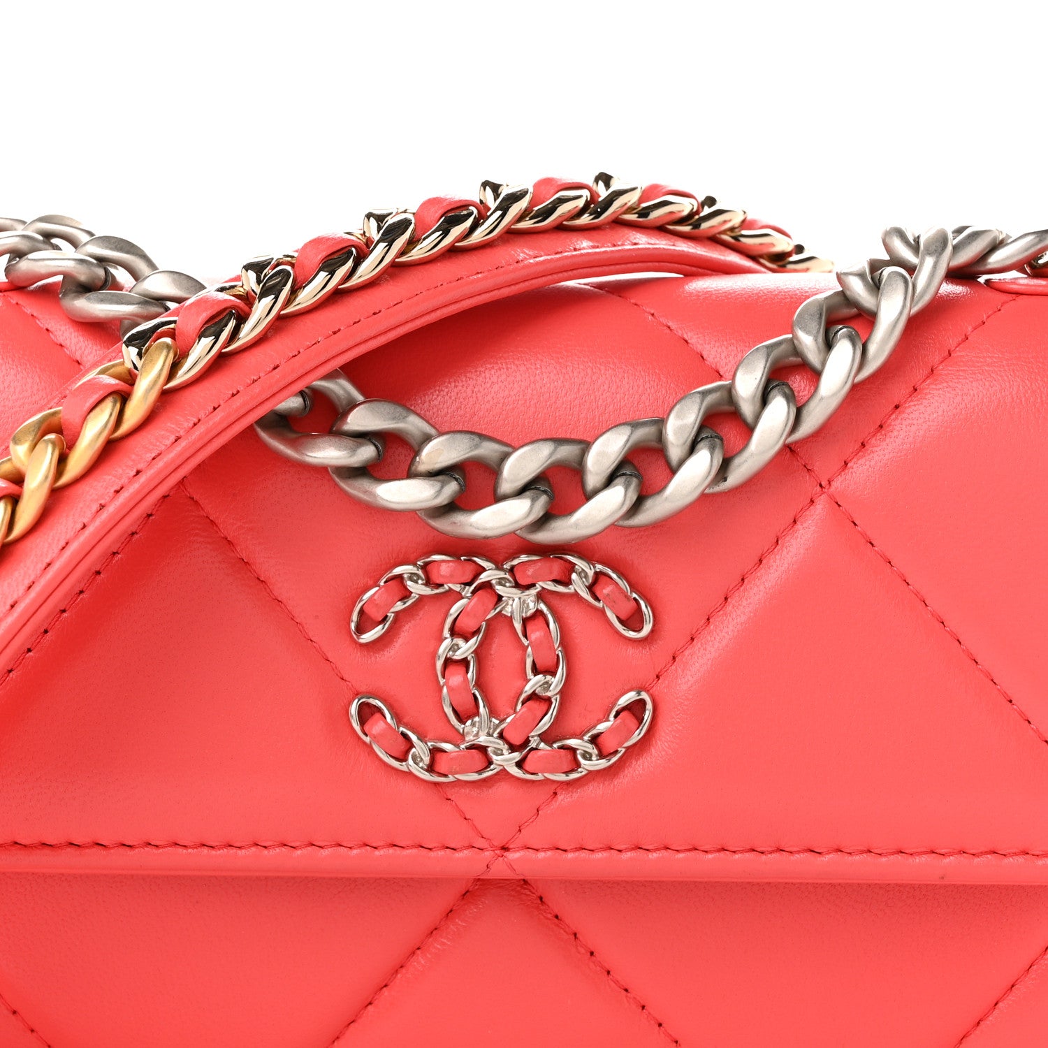 Chanel Lambskin Quilted Chanel 19 Flap Phone Holder With Chain Coral 8 of 10