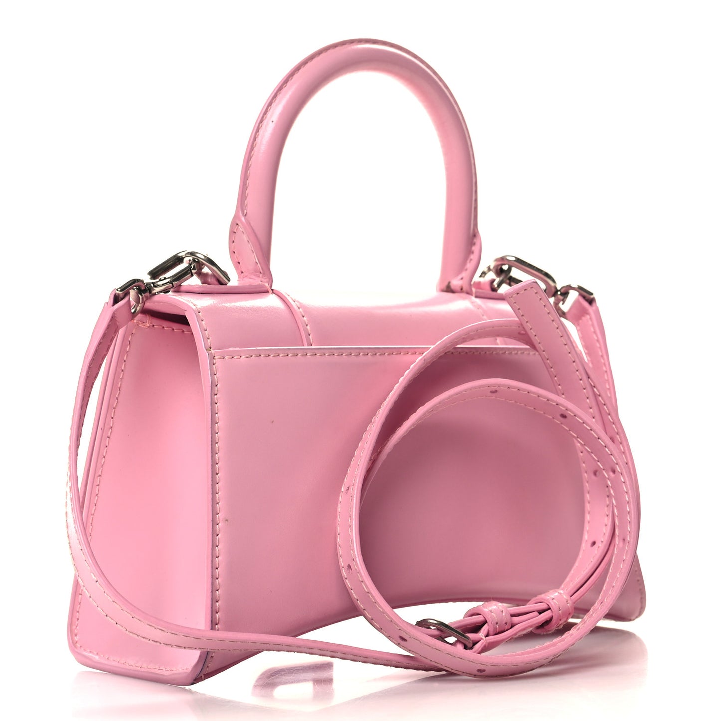 Shiny Box Calfskin Tonal B Hourglass Top Handle Bag XS Candy Pink