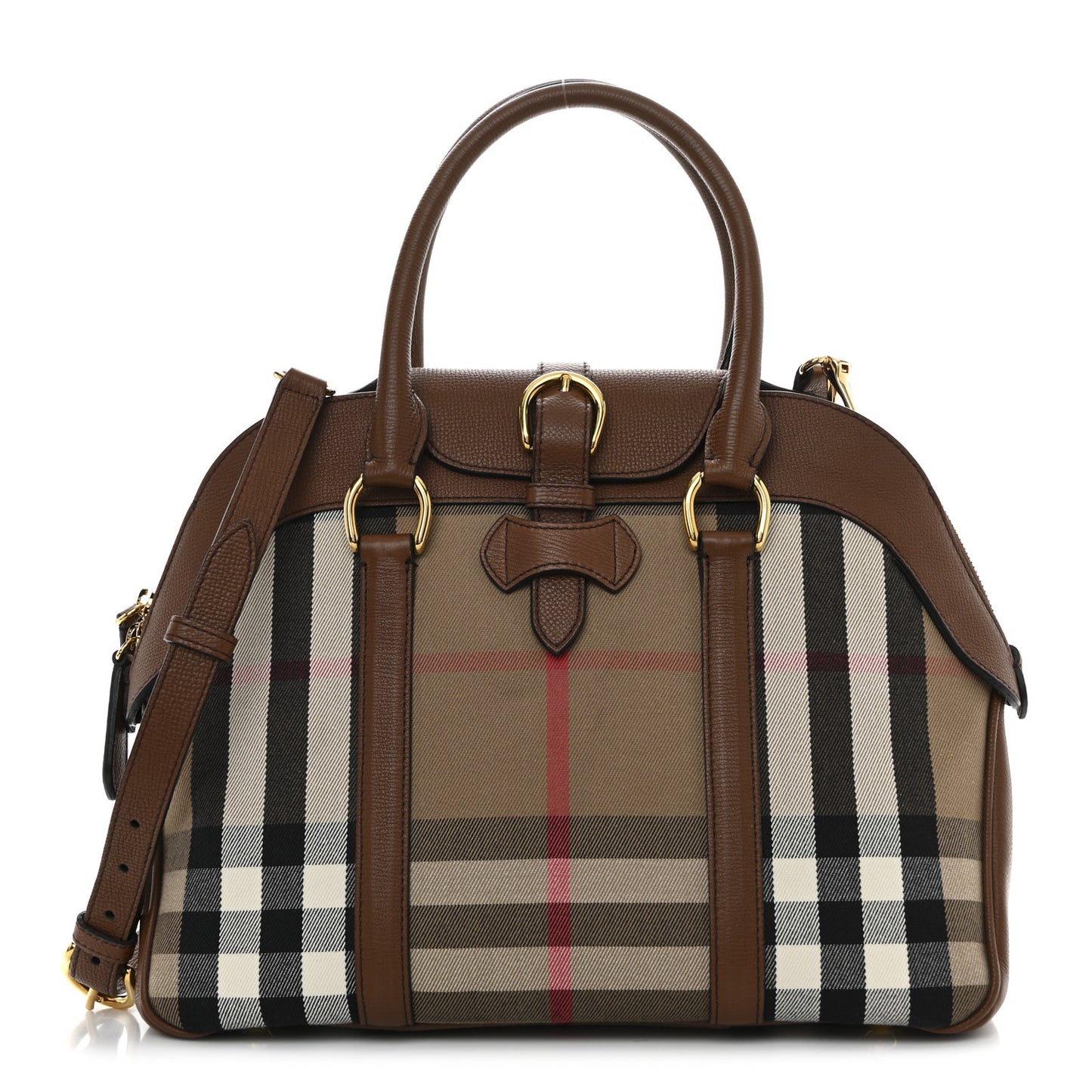 Derby Calfskin House Check Medium Milverton Satchel Tan