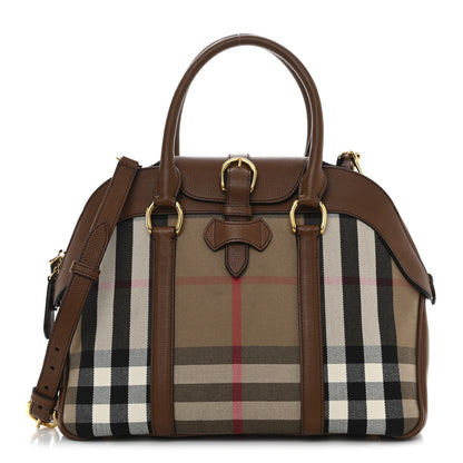 Burberry Derby Calfskin House Check Medium Milverton Satchel Tan 1 of 10