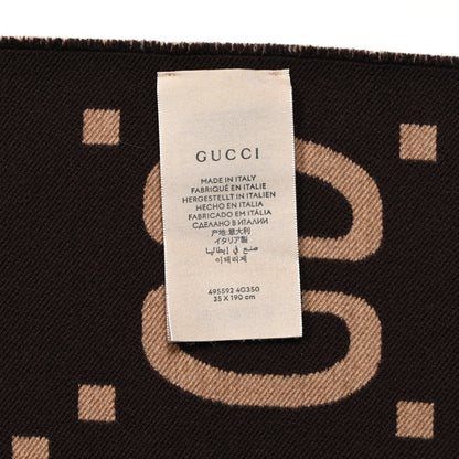 Gucci Wool Silk Monogram Jumbo GG Freedom Scarf Dark Brown Beige 4 of 4