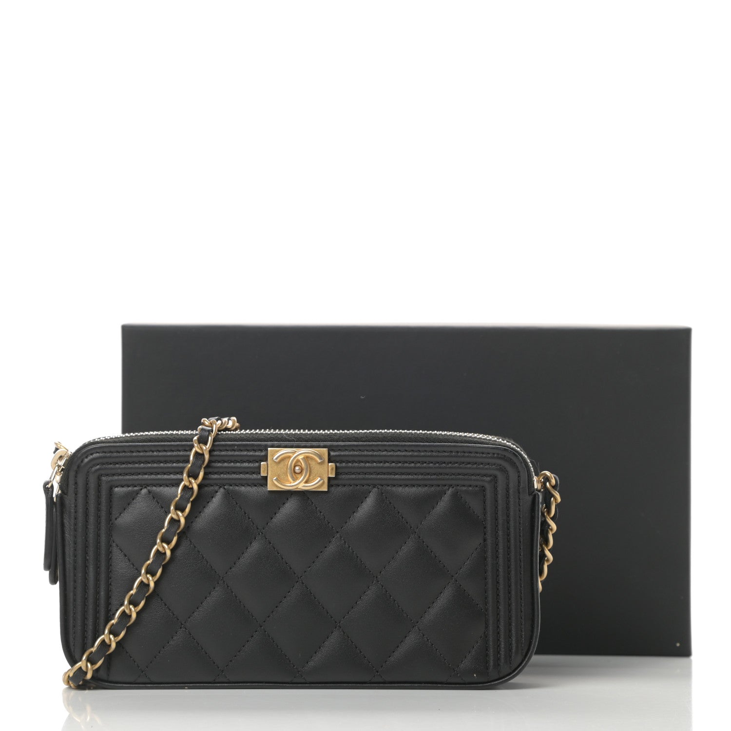 Chanel Lambskin Quilted Small Boy Clutch With Chain Black 16 of 18