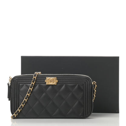 Chanel Lambskin Quilted Small Boy Clutch With Chain Black 16 of 18