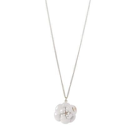Chanel Enamel CC Camellia Pendant Necklace Gold White 1 of 6