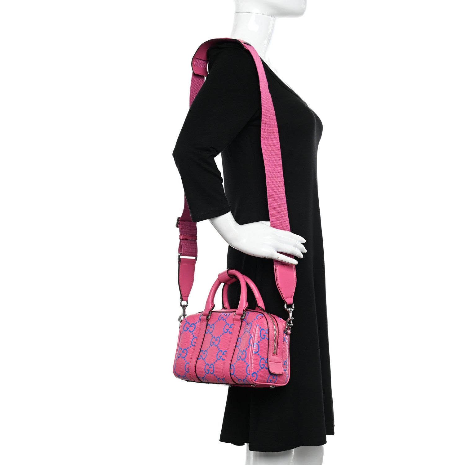 Gucci Calfskin GG Tennis Bi-Color Embossed Mini Duffle Bag Modern Fucsia Modern Blue 2 of 11