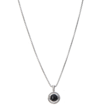 David Yurman Sterling Silver Diamond Black Onyx 8mm Petite Cerise Pendant Cable Necklace 1 of 6
