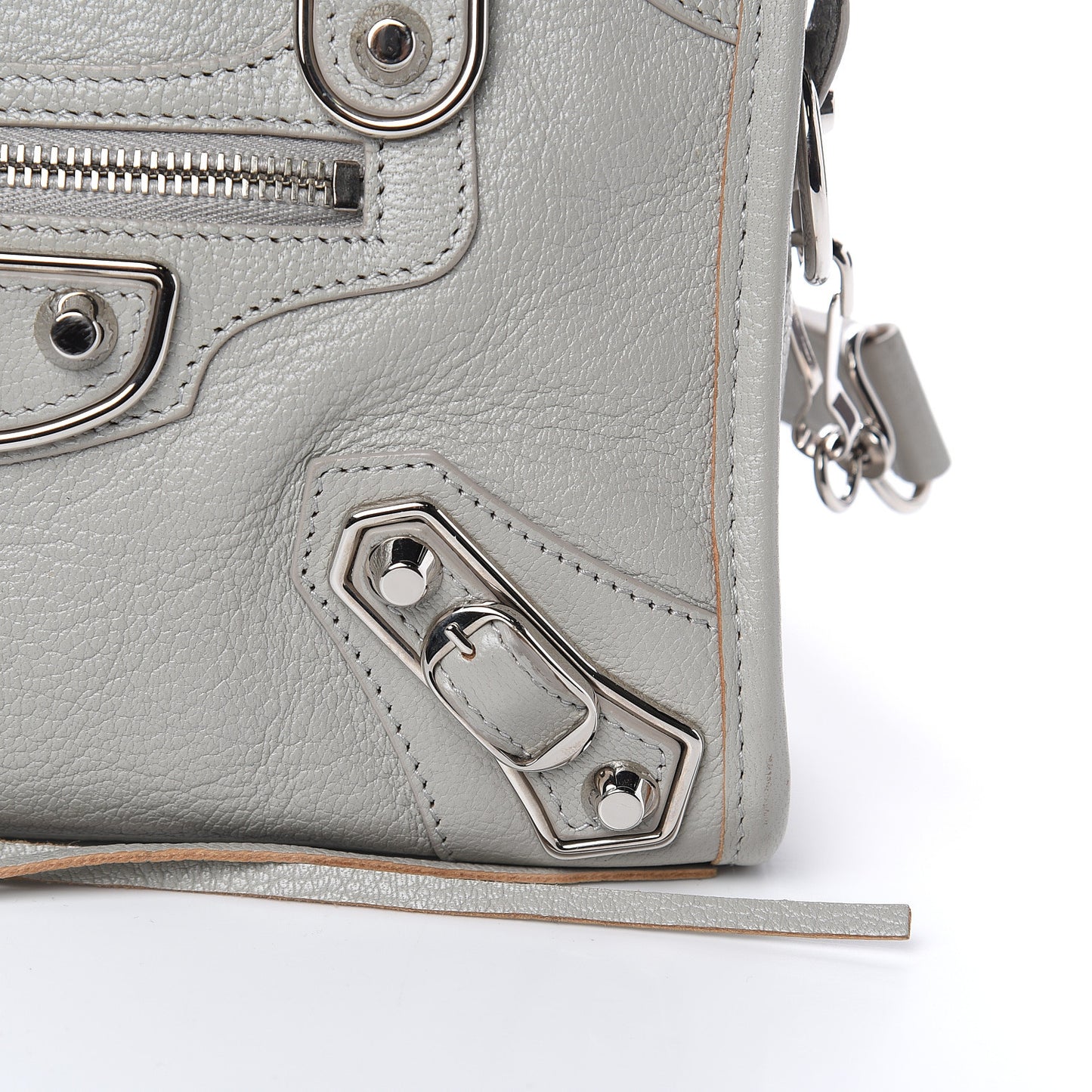 Chevre Silver Metallic Edge Hardware Mini City Gris Glace