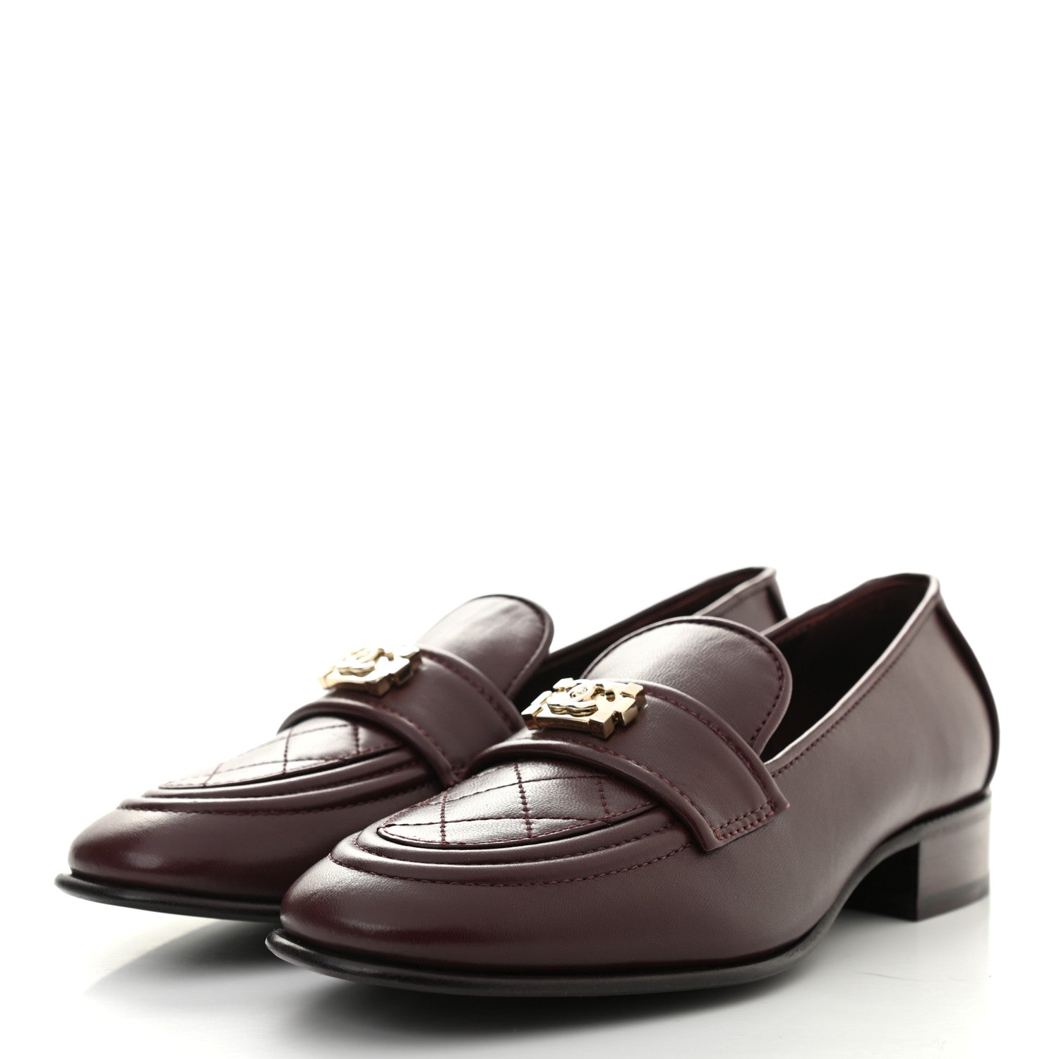 Chanel Lambskin Quilted Womens CC Loafers 37 Bordeaux 3 of 8