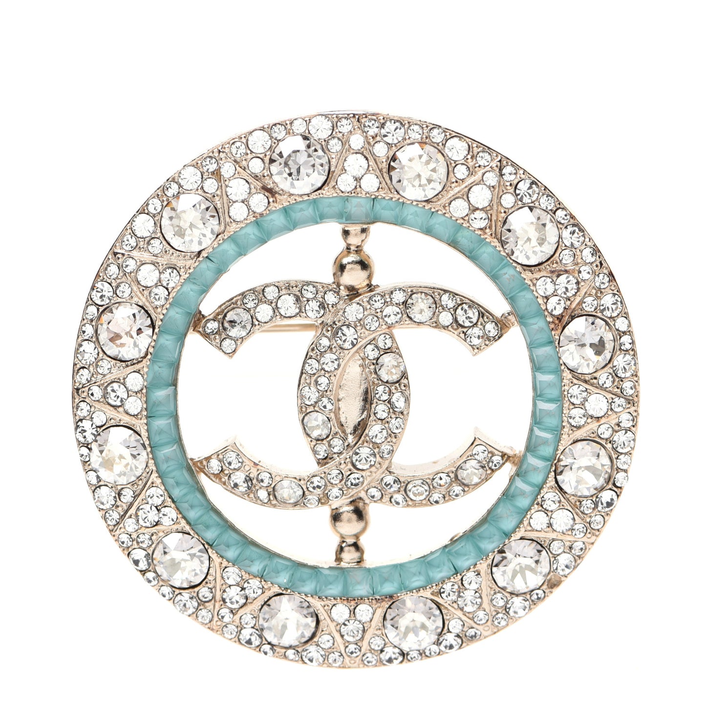 Crystal CC Brooch Blue Gold
