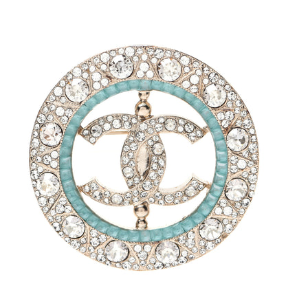 Chanel Crystal CC Brooch Blue Gold 1 of 7